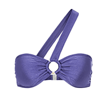 Lila Bandeau-Bikinioberteil mit Halterträger und Ringdetail vorne.