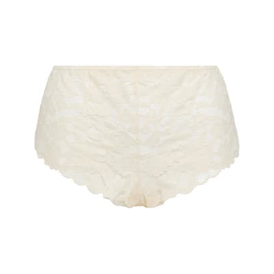 Cremefarbene Spitzenunterhose mit gewelltem Rand, Vorderansicht