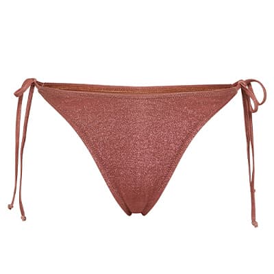 Rosa Bikinihose mit seitlichen Bindebändern, glitzernde Textur