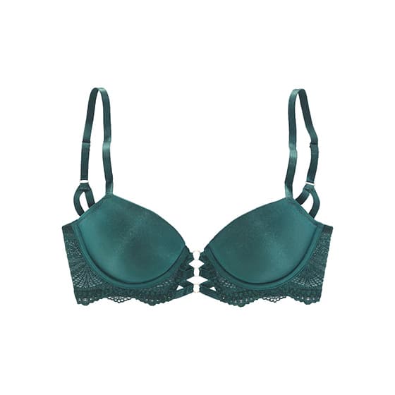 Grüner BH mit Spitzenverzierungen und doppelten Trägern