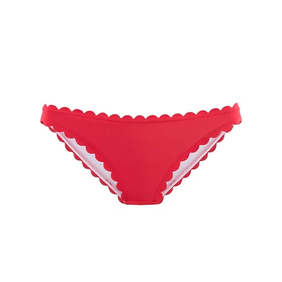 Knallroter Bikini-Höschen mit gewelltem Rand, Vorderansicht.