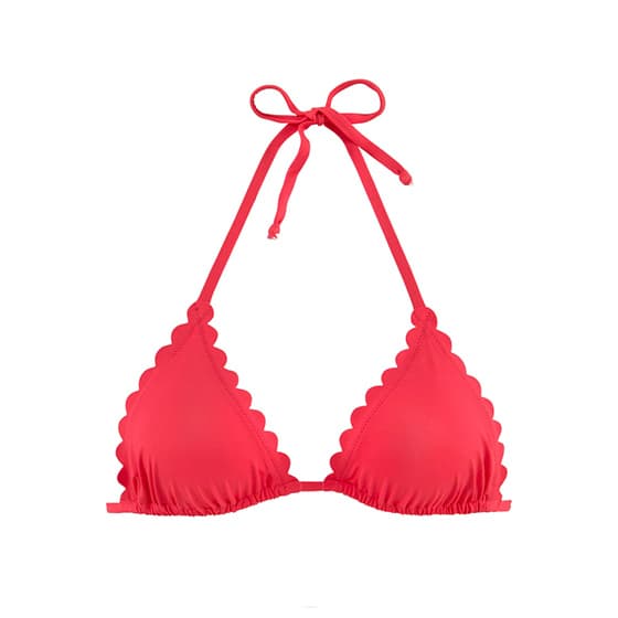 Rosa Triangel-Bikinioberteil mit gekräuselten Kanten und Nackenbändern