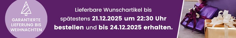 Garantierte Lieferung bis Weihnachten – Lieferbare Wunschartikel bis 21.12.2025 um 22:30 Uhr bestellen und bis 24.12.2025 erhalten. Geschenke in lila und goldener Verpackung.