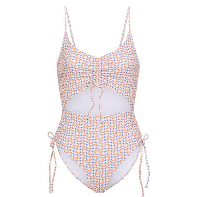 Gemusterter Badeanzug mit seitlichen Bindebändern und Cut-Out-Details