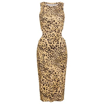 Ärmelloses Kleid mit Leopardenmuster, knielang und tailliert geschnitten